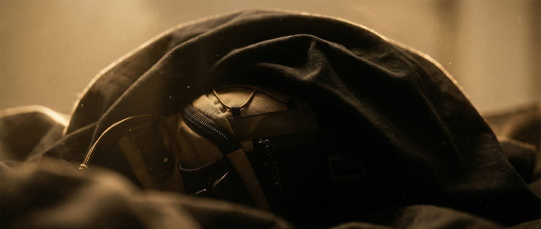 The bag under a cloak in warm side light