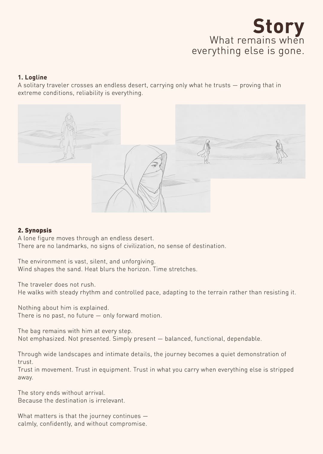 Story page with logline, synopsis and sketches