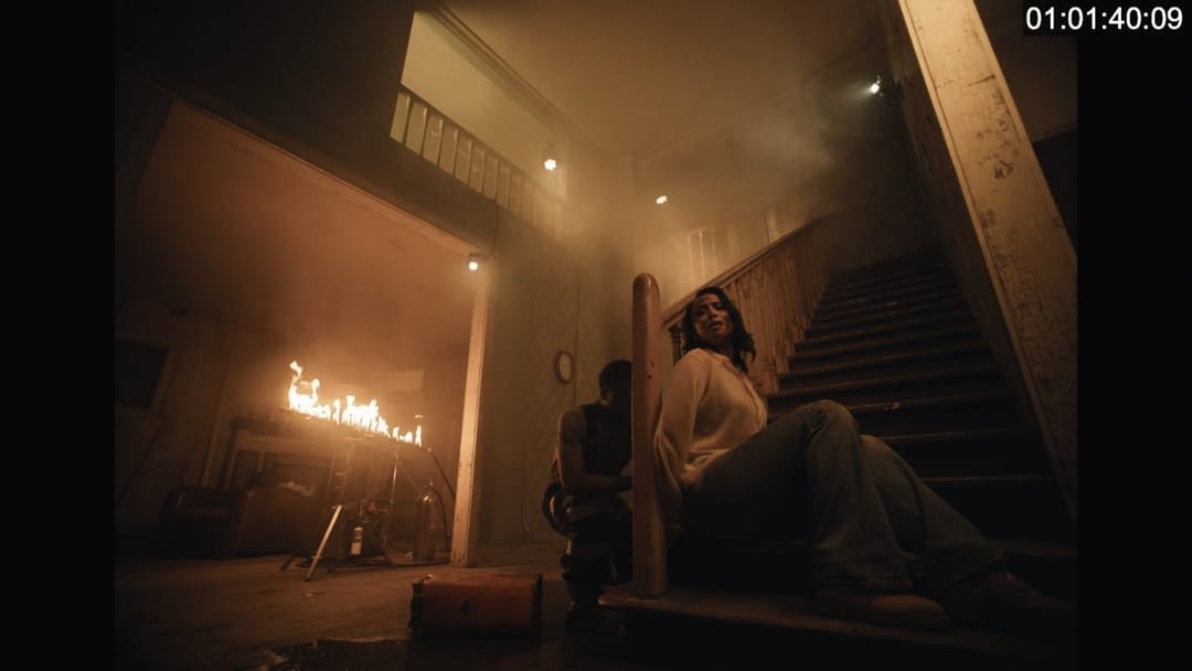 Staircase plate with fire stands and crew lights