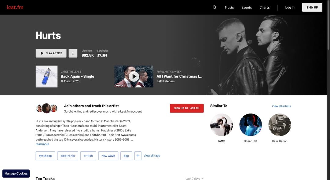 Künstlerseite von Hurts mit dem Kampagnenfoto